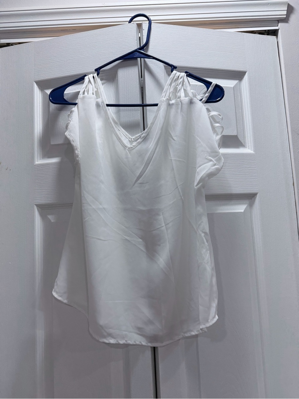 SHEIN White Cold-Shoulder V-Neck Blouse